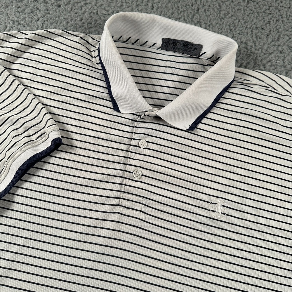 G/Fore Knit Shirt Mens XL White Black Striped Knit Golf Polo Cotton